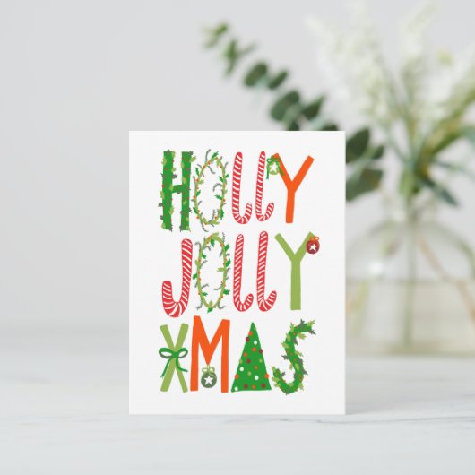 HOLLY JOLLY XMAS Lettering Christmas CUSTOM Briefkaart (Staand voorkant)