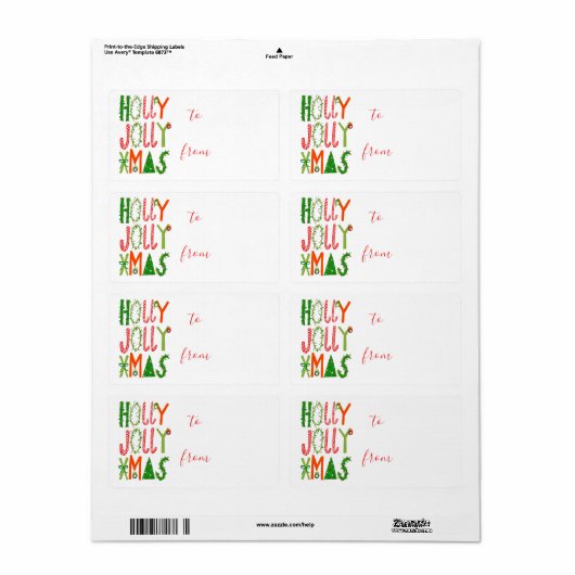 HOLLY JOLLY XMAS Sweet Holiday Kerstmis Etiket (Full Sheet)