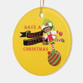 Holly Jolly zwarte Afro-Amerikaanse kerstelf Keramisch Ornament (Links)