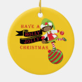 Holly Jolly zwarte Afro-Amerikaanse kerstelf Keramisch Ornament (Achterkant)