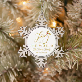 Holly Joy to the World Golden Christmas Quote Tin Sneeuwvlok Ornament