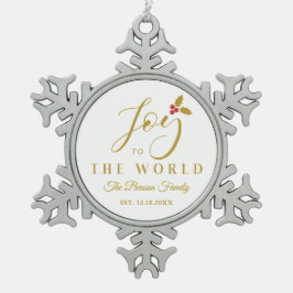 Holly Joy to the World Golden Christmas Quote Tin Sneeuwvlok Ornament