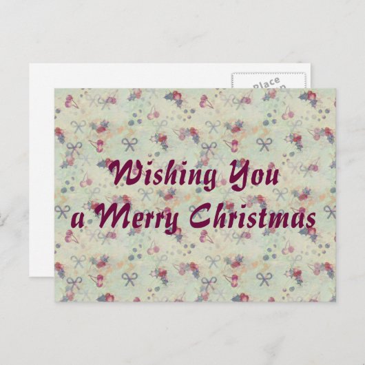 Holly, Kersen en Bogen Kerst briefkaart (Voorkant / Achterkant)