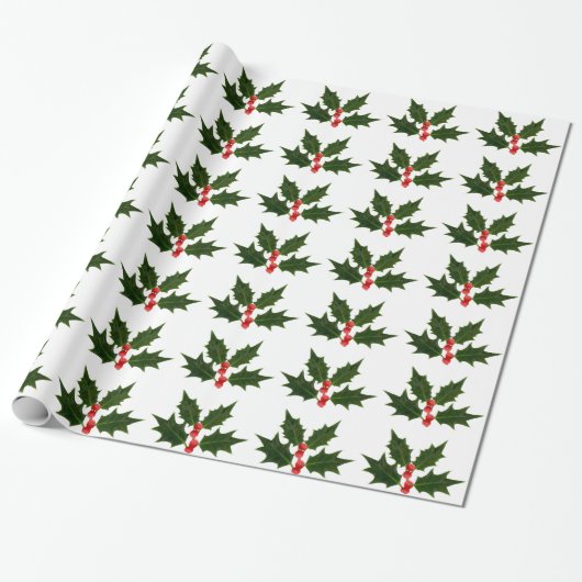 Holly kerstcadeaupapier cadeaupapier (Uitgerold)