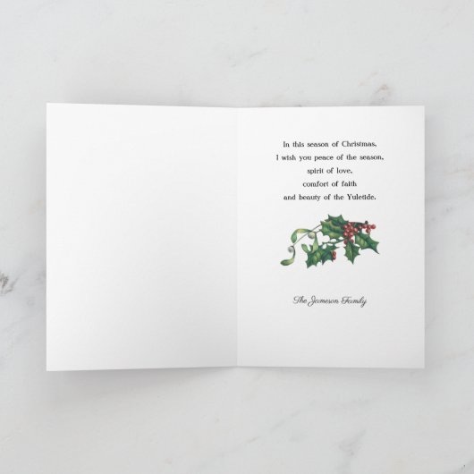  Holly, kerstcellen en sneeuwscène Feestdagen Kaart (Binnen)