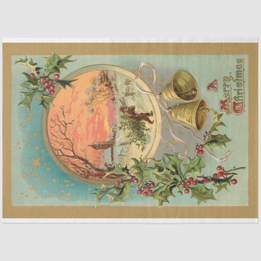  Holly, kerstcellen en sneeuwscène Tissuepapier (Voorkant)