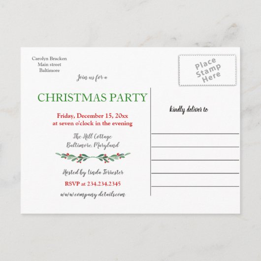 Holly  | Kerstdiner | Vrijdag Aankondigingskaart (Achterkant)