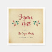  Holly Kerstfeest "Joyeux Noël" Servet (Voorkant)