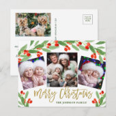 Holly Kerstfeestdag 4 PHOTO Greeting Briefkaart (Voorkant / Achterkant)