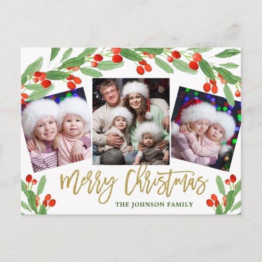 Holly Kerstfeestdag 4 PHOTO Greeting Briefkaart (Voorkant)