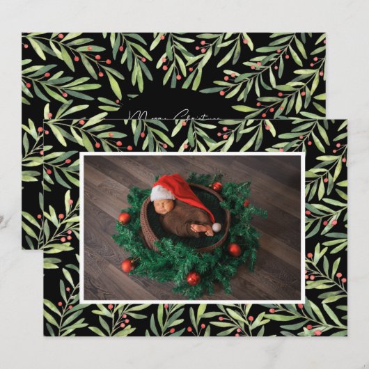 Holly Kerstfoto Feestdagenkaart (Voorkant / Achterkant)