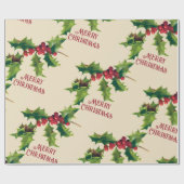 Holly kerstgroet Cadeaupapier (Vlak)