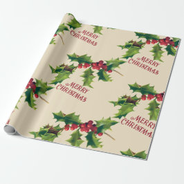 Holly kerstgroet Cadeaupapier