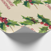 Holly kerstgroet Cadeaupapier (Hoek)