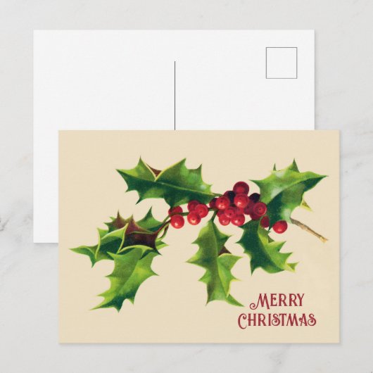  Holly kerstgroet Feestdagenkaart (Voorkant / Achterkant)