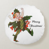Holly Kerstklep kind Cute Funny Floral Rond Kussen (Voorkant)