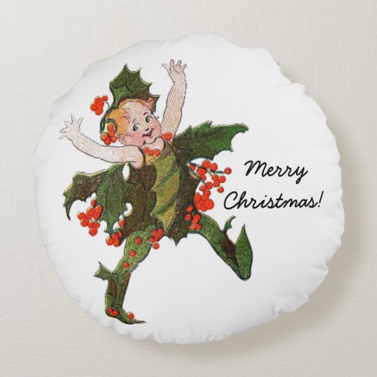 Holly Kerstklep kind Cute Funny Floral Rond Kussen (Achterkant)