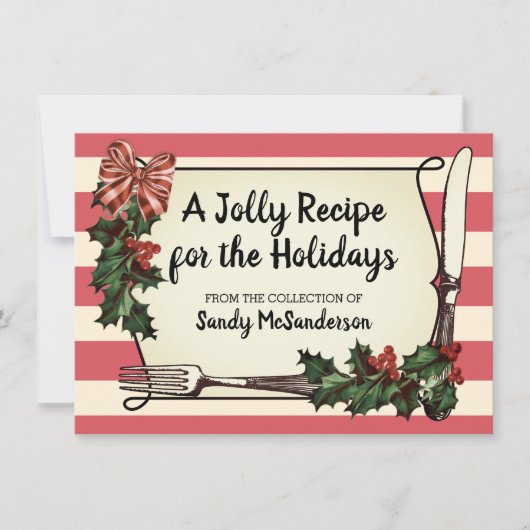 Holly Kerstmis bakken koken recept kaart (Voorkant)