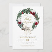 HOLLY Kerstmis Burgundy Floral Foto Baby shower Kaart (Voorkant)