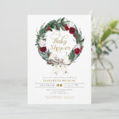 HOLLY Kerstmis Burgundy Floral Foto Baby shower Kaart (Staand voorkant)
