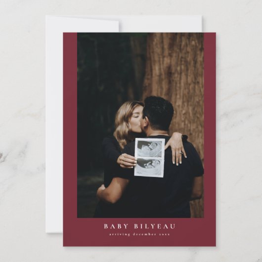 HOLLY Kerstmis Burgundy Floral Foto Baby shower Kaart (Achterkant)