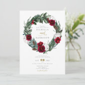 HOLLY Kerstmis Burgundy Floral Foto bruiloft Kaart (Staand voorkant)