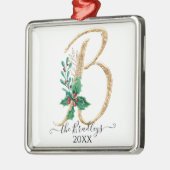 Holly Kerstmis Gold Glitter Family Monogram B Metalen Ornament (Links)