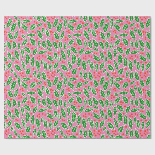 Holly Kerstmis Natuur Botanical Pattern Gift Cadeaupapier (Vlak)