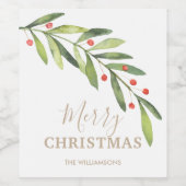 Holly Kerstmis Wijn Etiket (Enkel label)