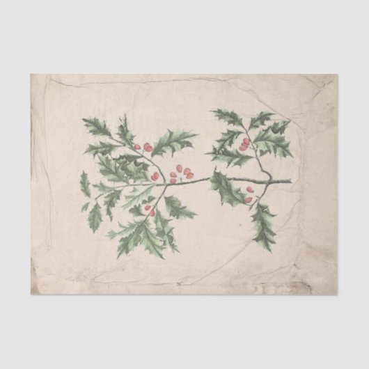  Holly Kerstmis - Wronkst Aged Aged Tissuepapier (Voorkant)