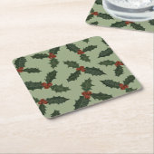 Holly Kerstmispatroon Kartonnen Onderzetters (Schuin)