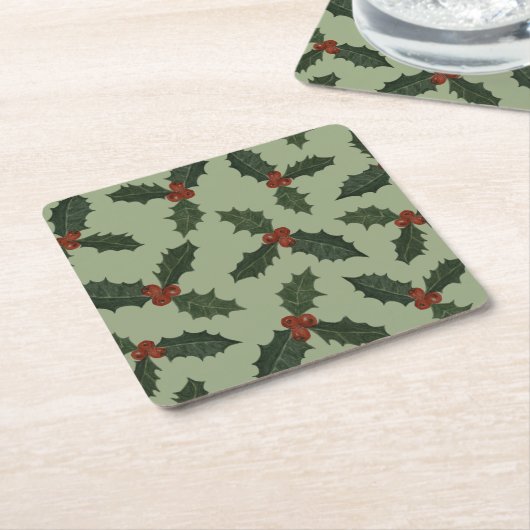 Holly Kerstmispatroon Kartonnen Onderzetters (Schuin)