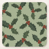 Holly Kerstmispatroon Kartonnen Onderzetters (Voorkant)