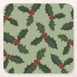 Holly Kerstmispatroon Kartonnen Onderzetters
