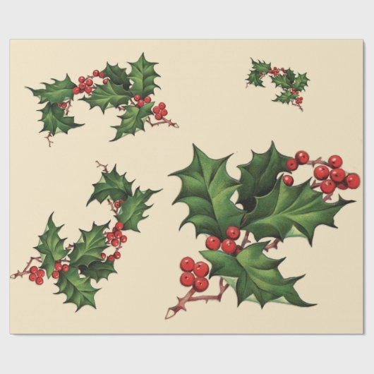 Holly kerstpapier cadeaupapier (Vlak)