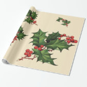 Holly kerstpapier cadeaupapier (Uitgerold)