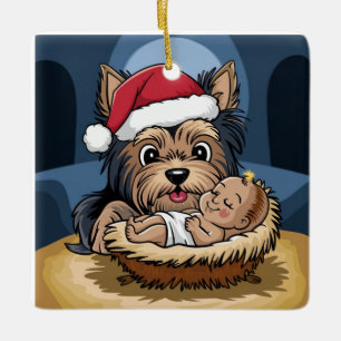 Holly-kind aanbeden door Yorkshire Terrier Keramisch Ornament