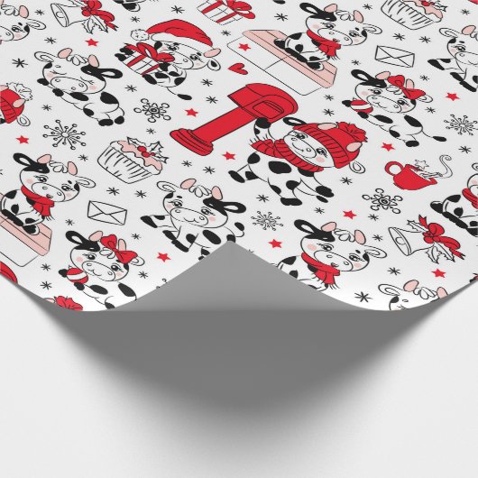 Holly Koe Het is Kerstmis Cadeaupapier (Hoek)