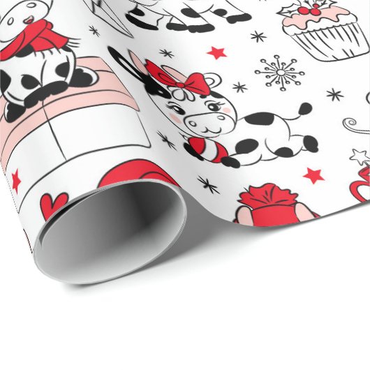 Holly Koe Het is Kerstmis Cadeaupapier (Rol Hoek)