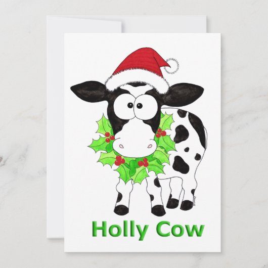 Holly Koe Kerst Feestdagenkaart (Voorkant)