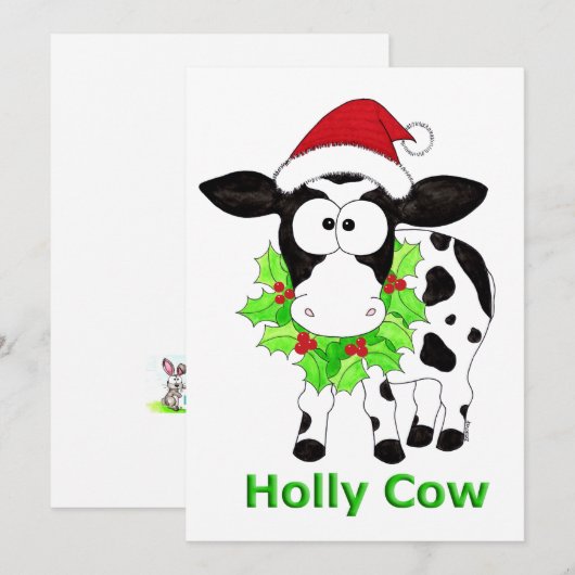 Holly Koe Kerst Feestdagenkaart (Voorkant / Achterkant)