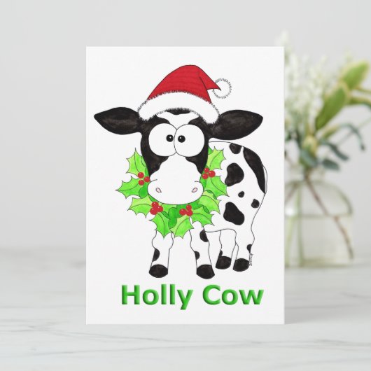 Holly Koe Kerst Feestdagenkaart (Staand voorkant)