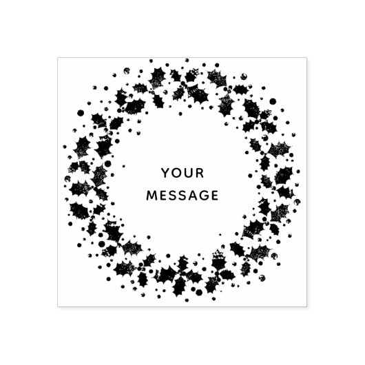 Holly krans + bessen aangepaste tekst/namen/monogr rubberstempel (Afrduk)