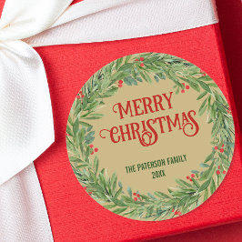  Holly krans familienaam Christmas Gold Ronde Sticker