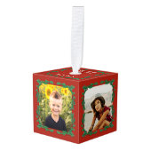 Holly Krans Ingelijste Kubus Foto Ornament (Voorkant hoekig)