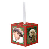 Holly Krans Ingelijste Kubus Foto Ornament (Achter hoekig)