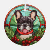 Holly krans zwart wit franse buldog glas ornament (Achterkant)