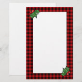 Holly laat bessen klassieke rode buffel plaid briefpapier (Voorkant / Achterkant)