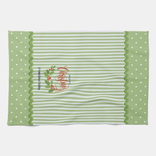 Holly laat bessen strepen kerst theedoek (Horizontaal)