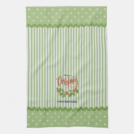 Holly laat bessen strepen kerst theedoek (Verticaal)